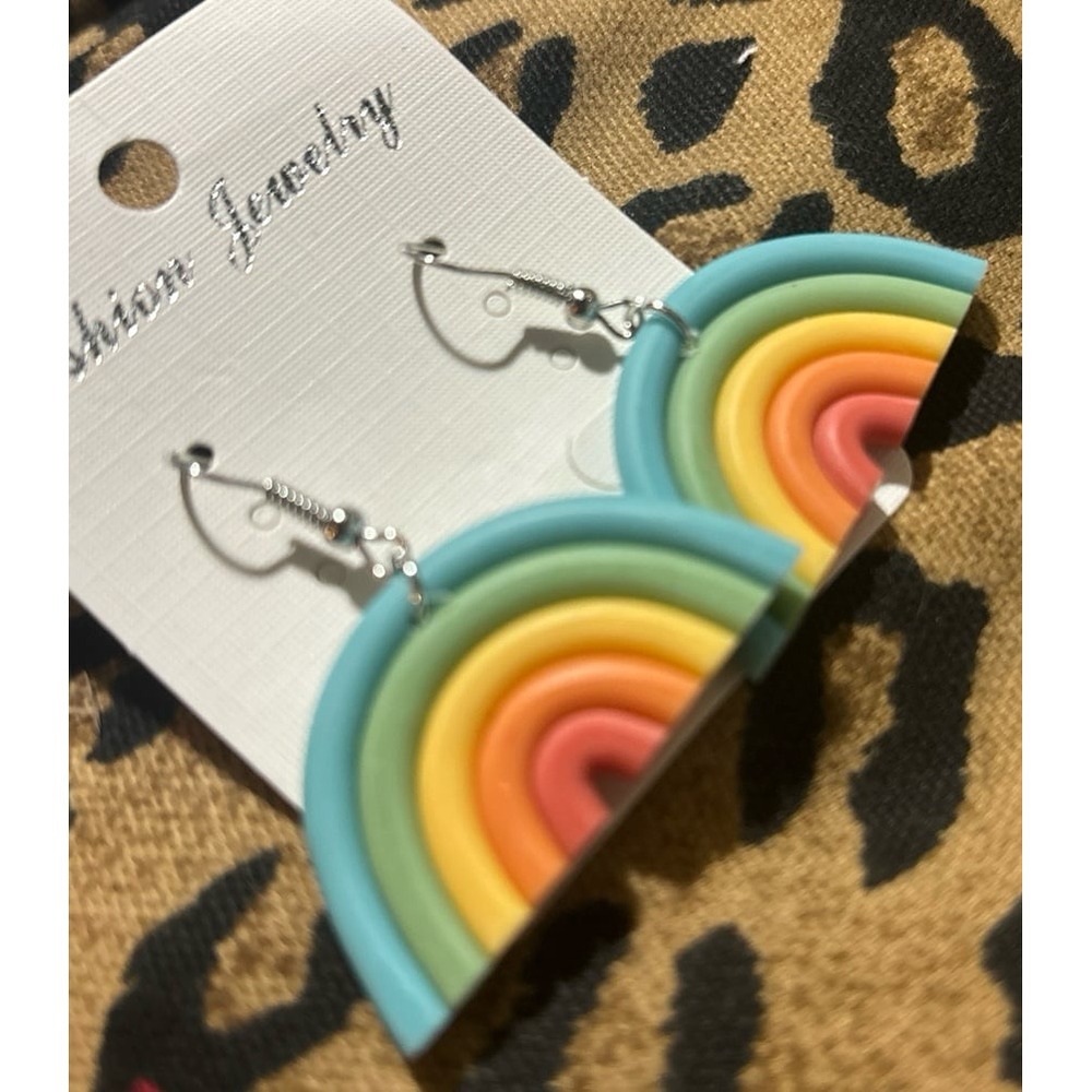 NEW Colorful‎ Clay Polymer Rainbow Dangle Earrings